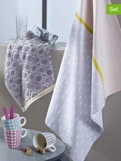 2tlg. Set: Geschirr- Und Küchenhandtuch "Diandra" In Grau