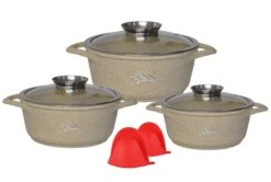 3er-Set Aluguss Kochtopf Mit Glasdeckel In Beige