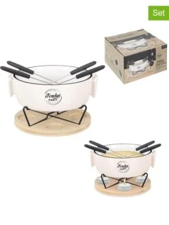 7tlg. Fondue-Set In Weiß/ Hellbraun - 1,2 L