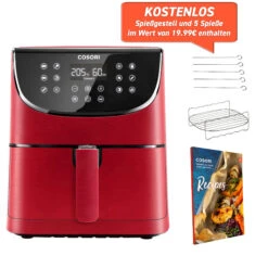 5,5-Liter Heißluftfritteuse Mit Spießregalsatz Rot