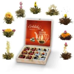 Holzpräsentbox "12er Teeblumen Weißtee & Schwarztee"