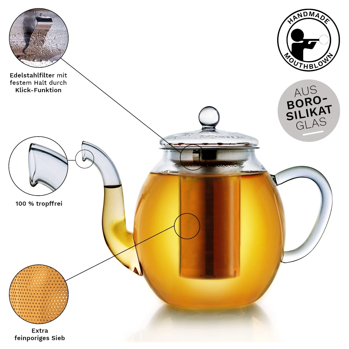 Teekannen-Geschenkset 1x Teekanne 1.0l Inkl. 2 Teeblumen Grüner + Weißer Tee 5 Teekannen-Geschenkset 1x Teekanne 1.0l Inkl. 2 Teeblumen Grüner + Weißer Tee – Bild 3