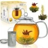 Teekannen-Geschenkset 1x Teekanne 1.3l Inkl. 2 Teeblumen Grüner + Weißer Tee