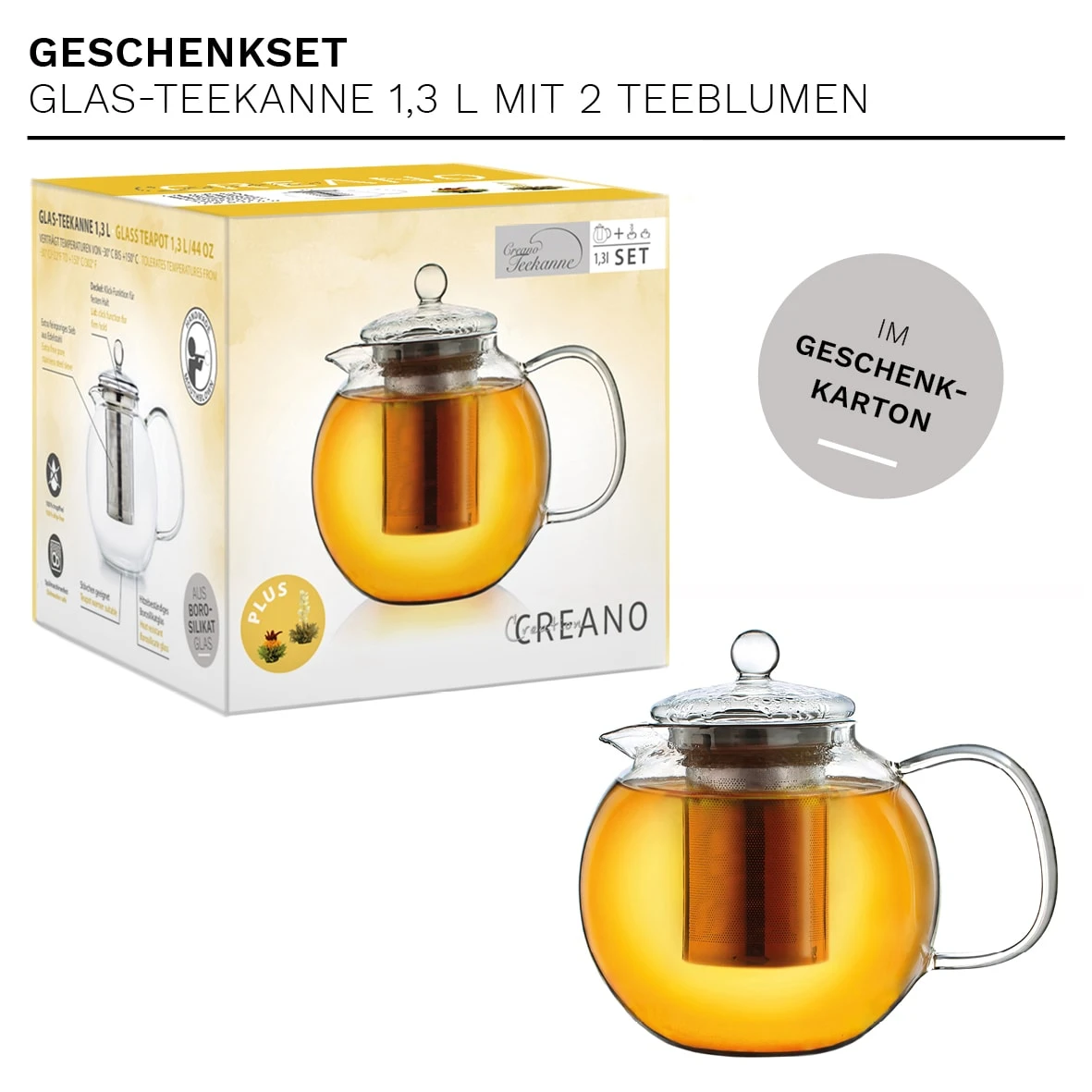 Teekannen-Geschenkset 1x Teekanne 1.3l Inkl. 2 Teeblumen Grüner + Weißer Tee 5 Teekannen-Geschenkset 1x Teekanne 1.3l Inkl. 2 Teeblumen Grüner + Weißer Tee – Bild 3