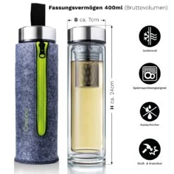 Thermo-Teamaker Grün, 400ml Mit Filztasche, + 3x Kräuter/Früchte Tee MIX 180gr -Küchenzubehör creano thermo teamaker grun 400ml mit filztasche 3x krauter fruchte tee mix 180gr 2