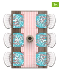 7tlg. Set: Tischläufer Und Tischsets In Blau