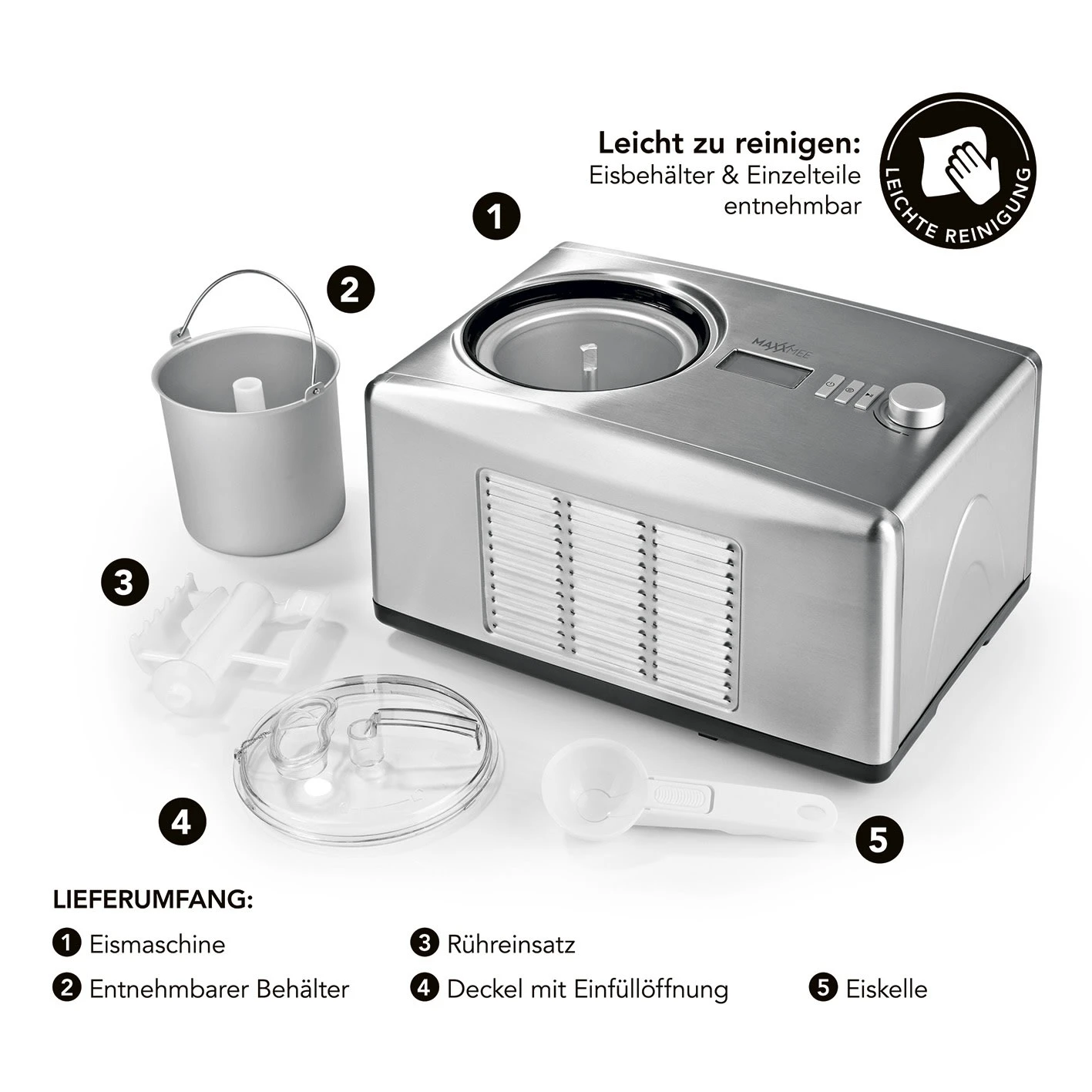 Eismaschine Kompressor 1,5L Eiscreme Frozen Joghurt Sorbet -20°C Edelstahl 150W 4 Eismaschine Kompressor 1,5L Eiscreme Frozen Joghurt Sorbet -20°C Edelstahl 150W – Bild 2