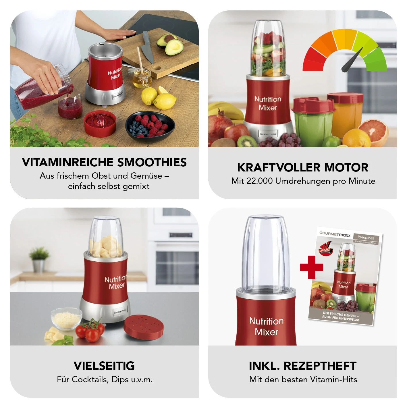GOURMETmaxx Nutrition Mixer Deluxe - Edelstahl/rot 5 GOURMETmaxx Nutrition Mixer Deluxe - Edelstahl/rot – Bild 3