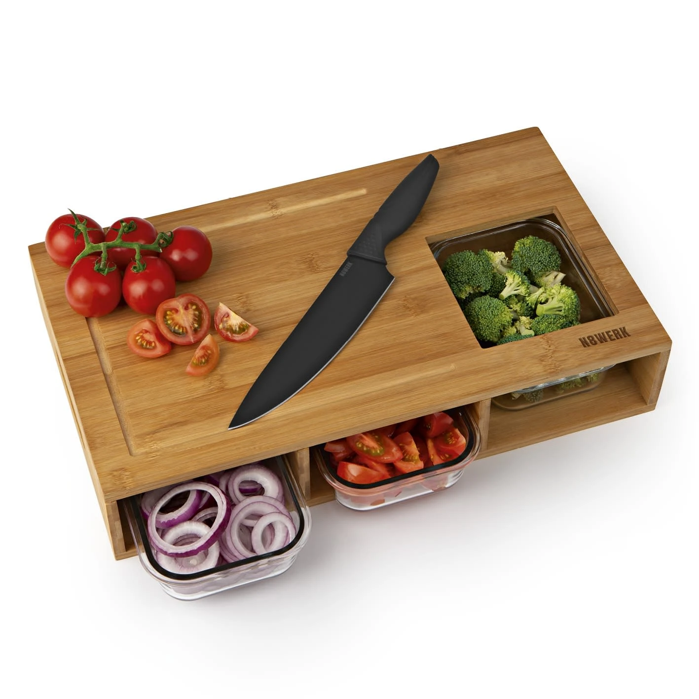 Schneidebrett Bambus Küchenbrett Set Holz Brett Auffangschalen Frischhaltedosen 7 Schneidebrett Bambus Küchenbrett Set Holz Brett Auffangschalen Frischhaltedosen – Bild 5