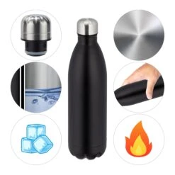 Trinkflasche In Schwarz - 1 L -Küchenzubehör relaxdays trinkflasche in schwarz 1 l 5