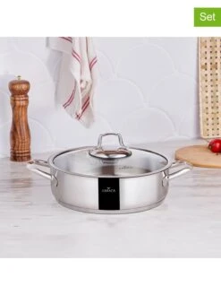 2tlg. Set: Kochtopf Mit Deckel In Silber - Ø 32 Cm