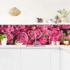 Küchenrückwand - Pinke Pfingstrosen In Pink -Küchenzubehör wallart kuchenruckwand pinke pfingstrosen in pink 2